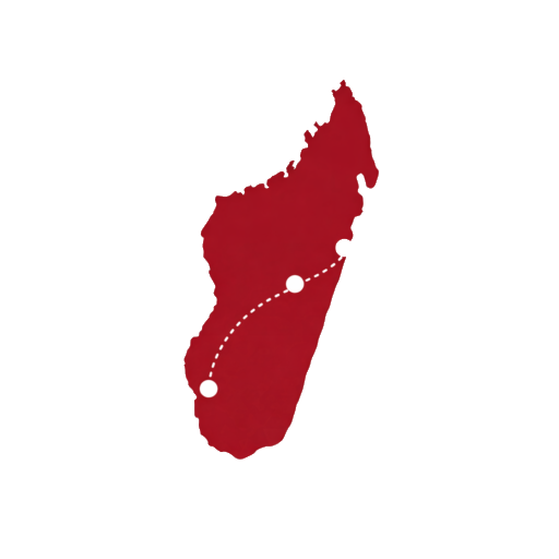 Carte stylisée de Madagascar avec les villes desservies par Carmada